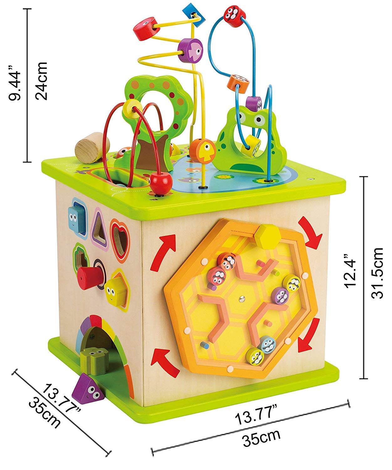 Hape Motorikwürfel „Kleine Tierchen“ - aus Holz, Multifunktions-Spielwürfel, Lernspielzeug aus Holz für Kleinkinder, fünfseitiges Busy Board, Montessori Spielzeug für Kinder ab 1 Jahr
