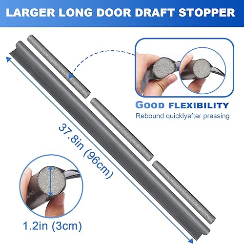 Miniatura 47 de Tope de corrientes de aire, ajustable de 37 pulgadas, bloqueador de corrientes de aire debajo de la puerta, a prueba de sonido, para la parte