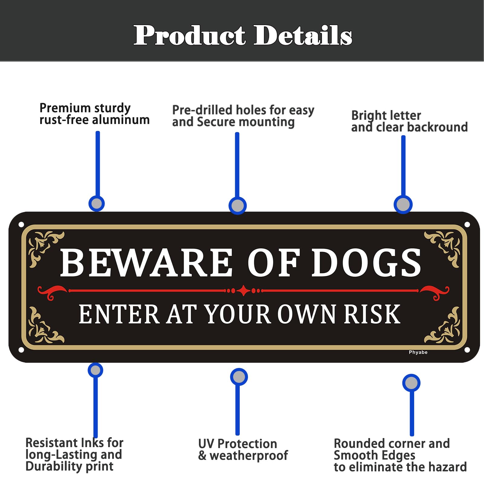 Phyabe 2 Pack Beware Of Dog Sign, 25 x 8 cm Rust Free Aluminum Dog Sign, Weather Resistant, Waterproof, Durable Ink, Easy to Install - Image 4