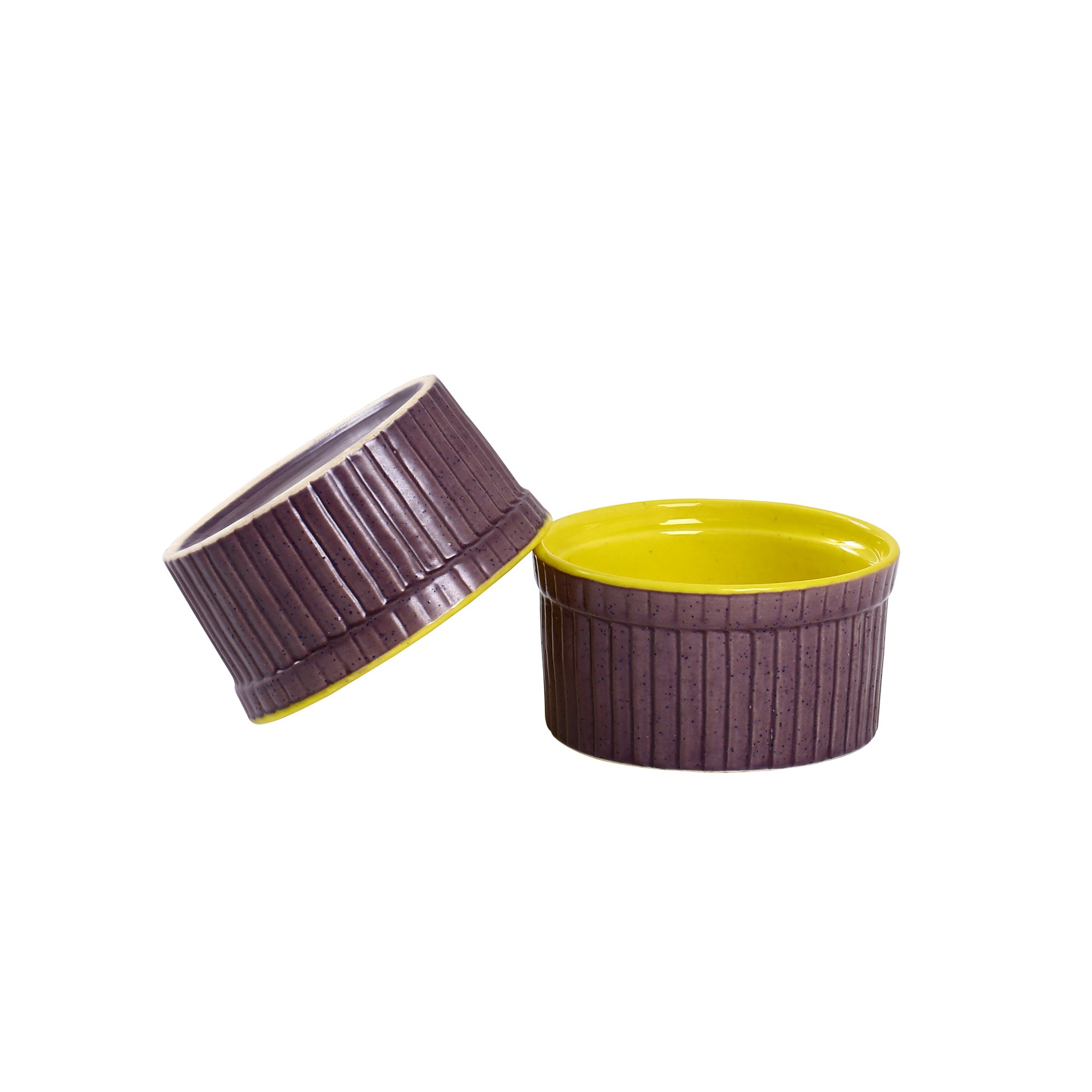 Caffeine Ceramic Handmade Purple And Yellow Ramekins Bowl- (Set of 2) 3