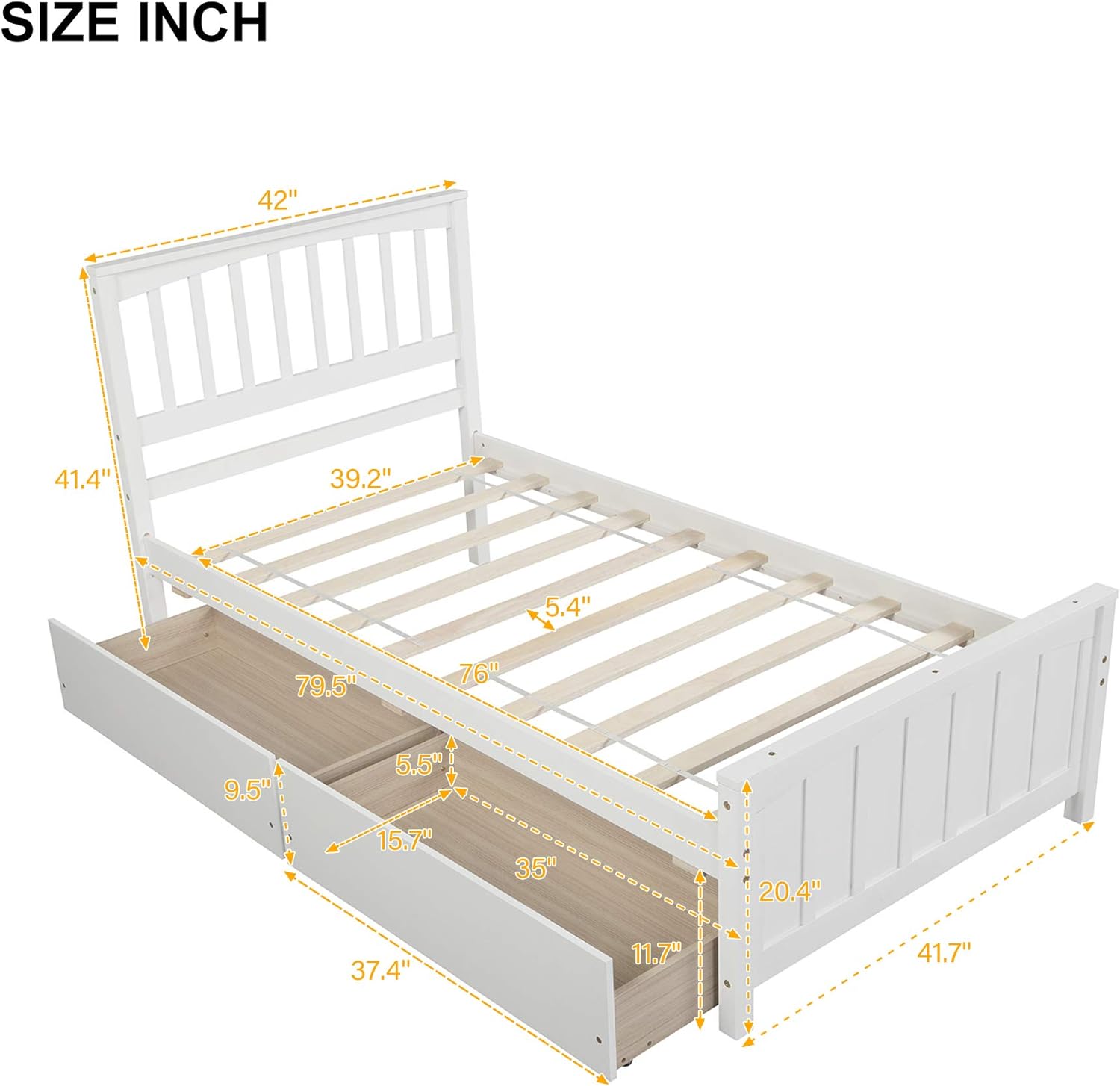 Harper & Bright Designs Twin Platform Bed with Drawers, Solid Wood Bed Frame with Storage, for Kids Teens Adults – White