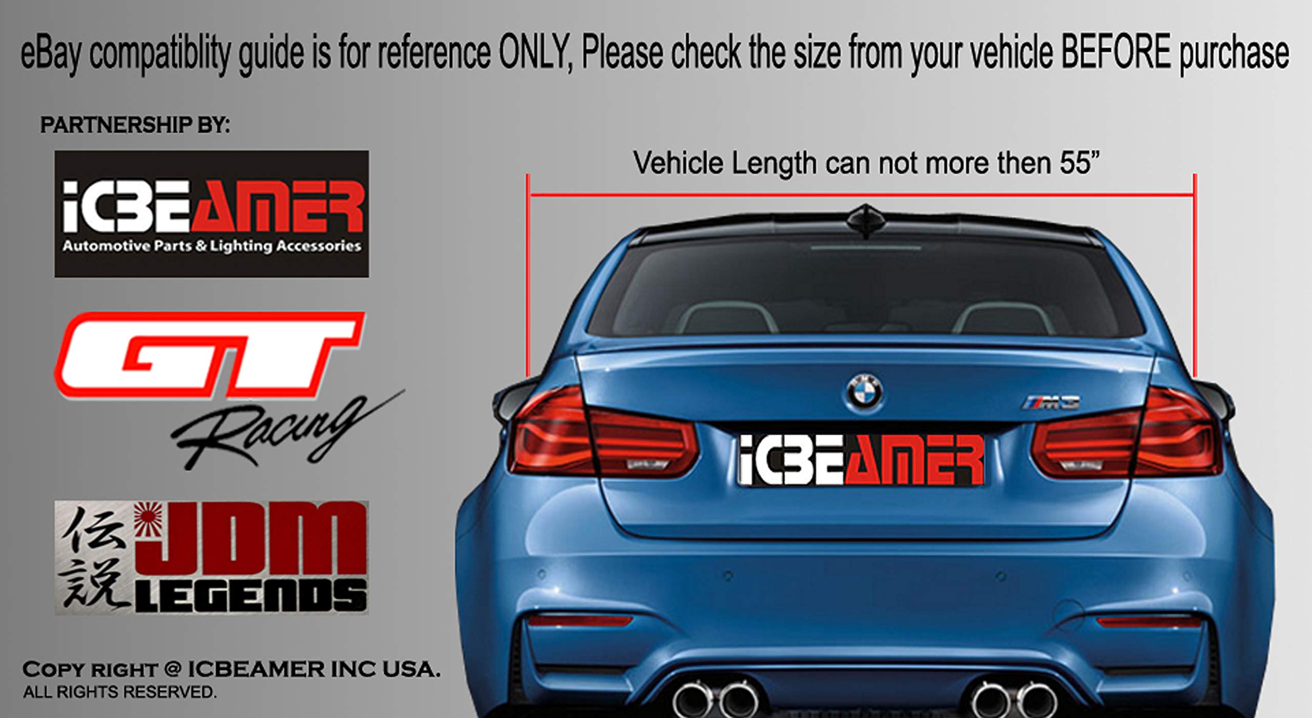 ICBEAMER JDM GT Style 57" 100 Real Carbon Fiber Spoiler Wing Universal