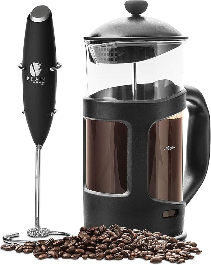 Bean Envy French Press Coffee Maker and Milk Frother Set