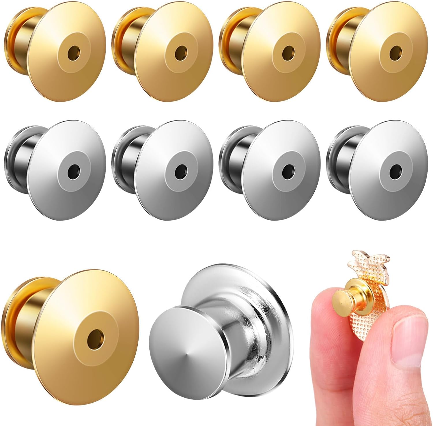 EXCEART 10pcs Metal Needle Back for Brooch Pin Back Locking Clamp Strong Pin for Craft