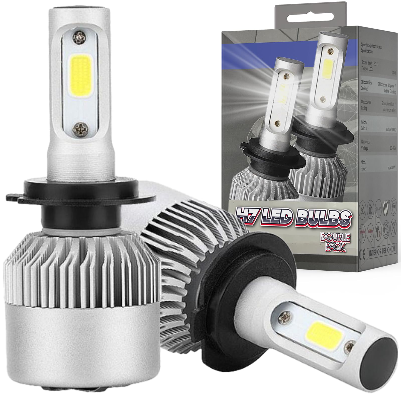 Xtremeauto H7 LED Headlight Bulbs - 350% Extremely Bright H7 Led Headlight Bulb Double Pack, 10000LM 80W Replacement LED H7 Headlight Bulb, 9V-36V Cool White Replacement Headlights Bulbs (H7 LED)