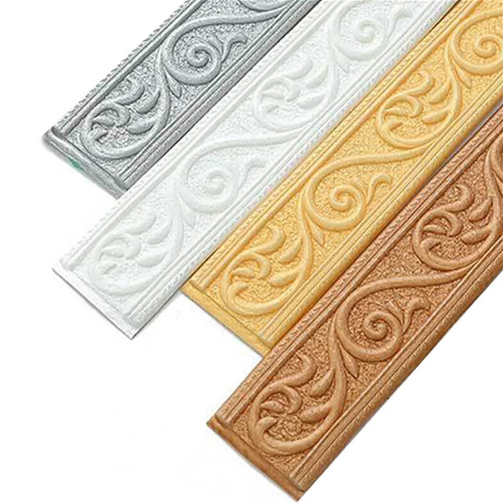 Samoprzylepne ozdobne listwy ścienne, Samoprzylepne listwy przypodłogowe Borders, 3 sztuki, wielokolorowe, 230x5x0,4 cm(Gold)