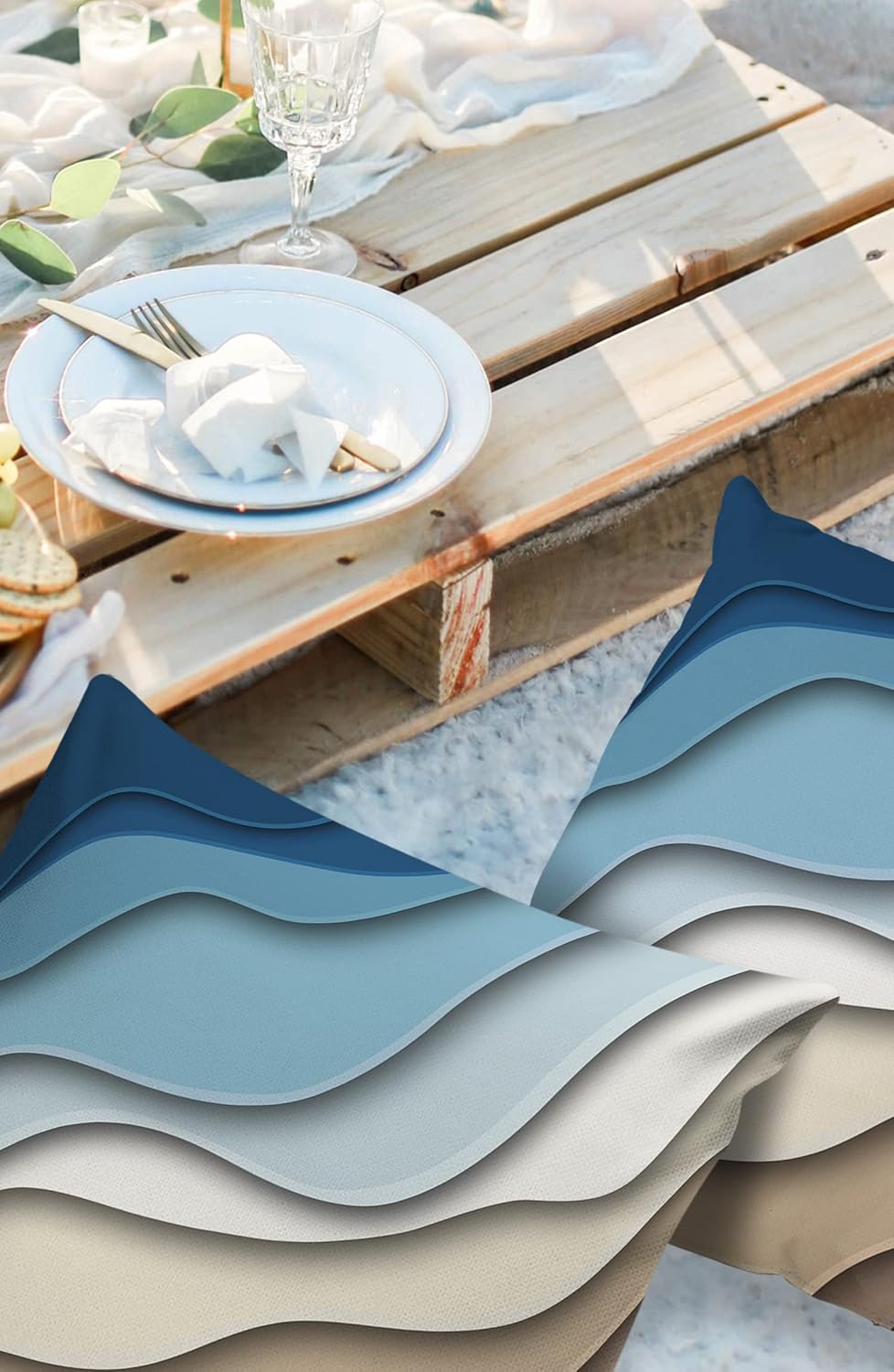 Throw Pillows for Couch Pack of 2 Waterproof Throw Pillow Covers 20x20in, Outdoor Pillows Cushion Case for Bed Sofa, Watercolor Abstract Lines Gradient Blue Ocean Wave Striped Decorative Pillows Cover
