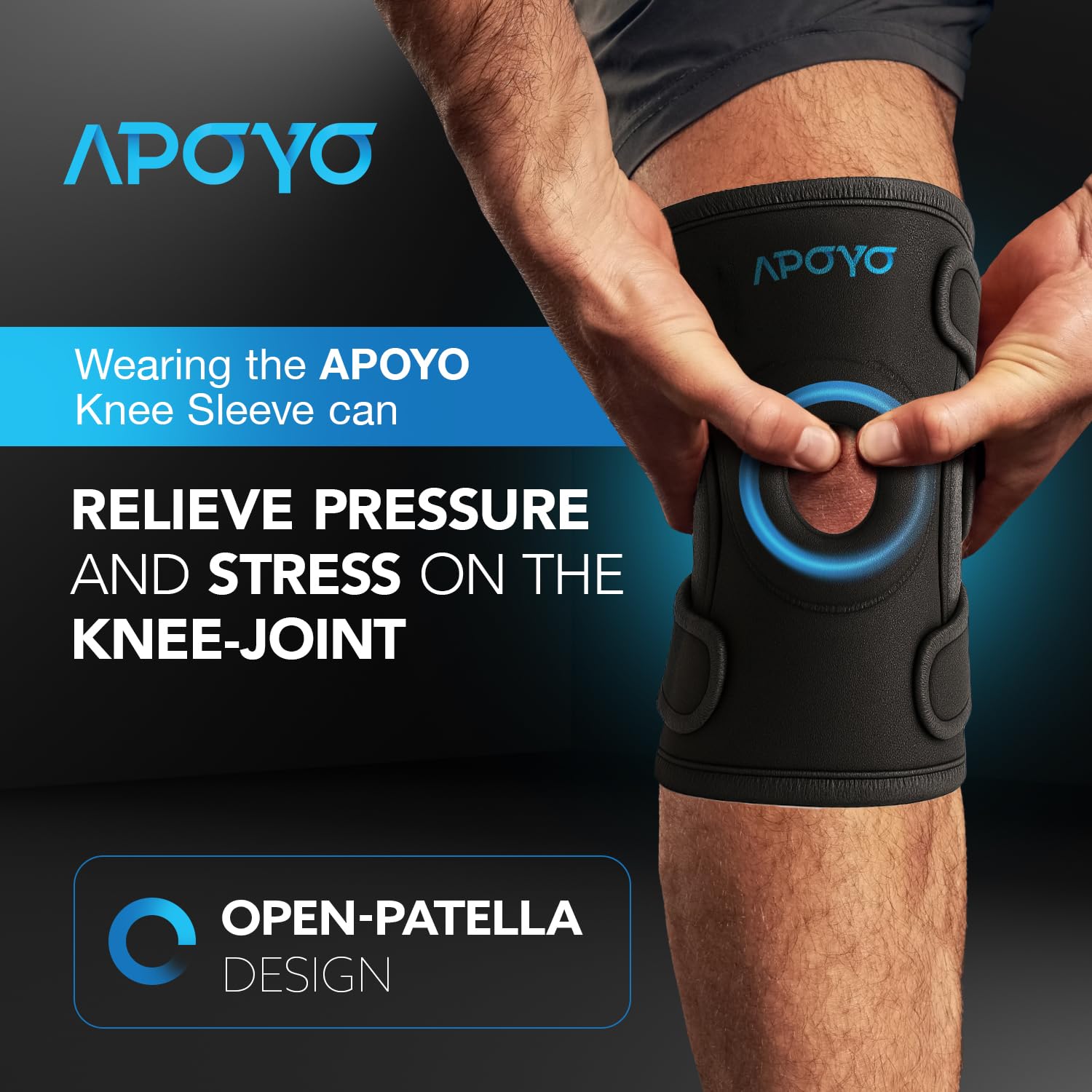 APOYO Knee Brace for Women & Men - Knee Compression Sleeve For Pain Relief, Meniscus Tear, ACL, Arthritis, Joint Pain Relief, with Patella Gel Pad & Side Stabilizers (XX-Large) Blue - Image 2