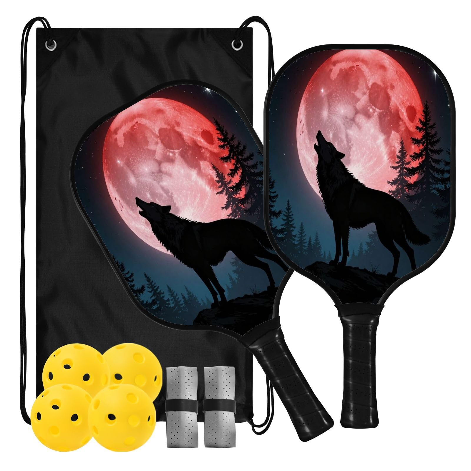 Wolf Howling Red Blood Moon - Racchetta da pickleball in carbonio a basse
