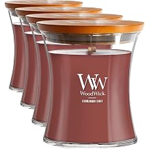WoodWick Cinnamon Chai Holiday Candle Gifts for Women and Men, 9.7 oz Medium Hourglass Candle with Crackling Wick Pack of 4