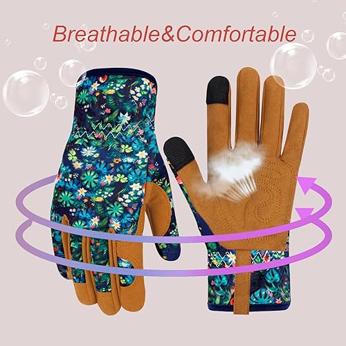 Miniatura 4 de Guantes de jardinería de cuero para mujer, guantes de jardín a prueba de espinas, guantes de trabajo para pantalla táctil, regalos