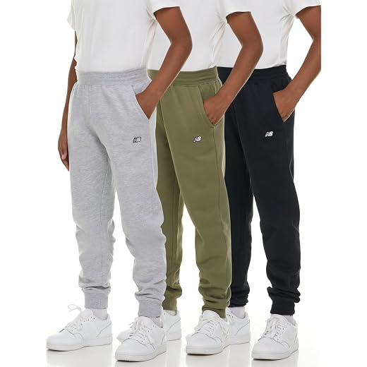 New Balance Boys Sweatpants 3-Pack, Athletic Fleece Joggers, Size 4-20