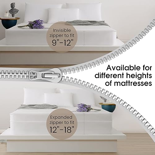 Miniatura 2 de Jet's Home Protector de colchón individual con cremallera, parte superior 360, extraíble y ajustable, impermeable, se adapta a la cubierta de