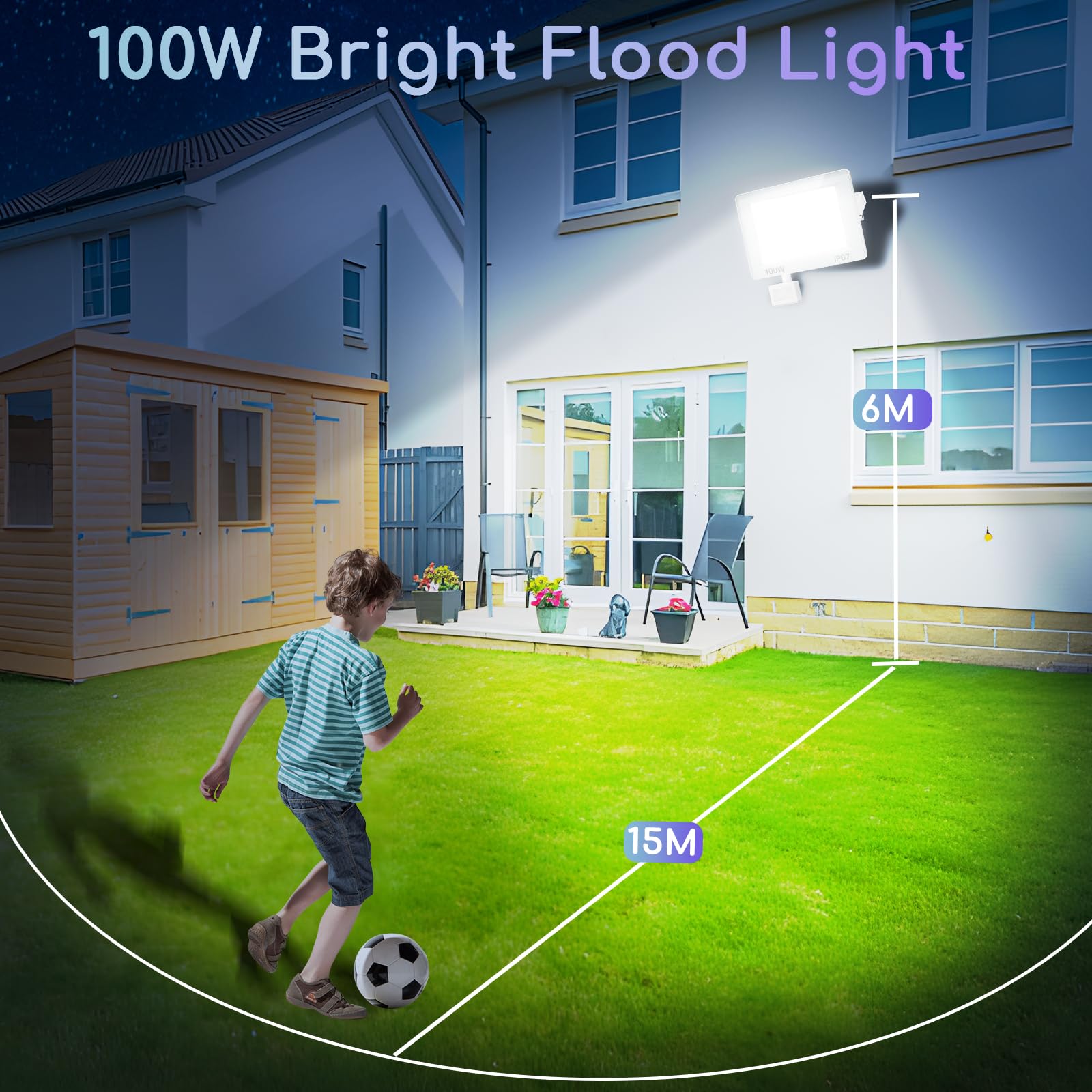 T-SUN Faretto LED Esterno Con Sensore Di Movimento 200W (2x100W) – 10000 Lumen, IP66 Impermeabile, 6000K Bianco Freddo Per Giardino E Garage