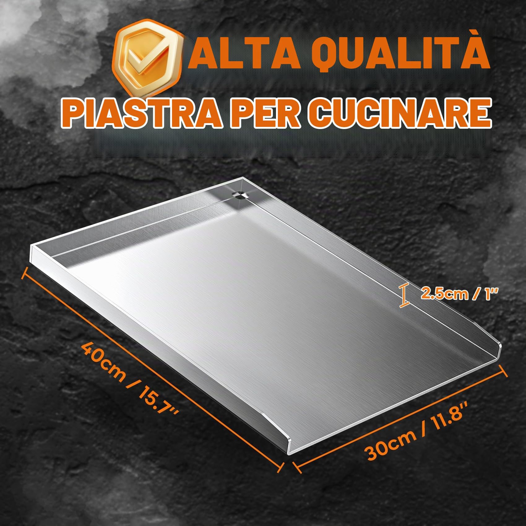 Onlyfire Piastra per grill in SUS304 acciaio inox, Plancha per Adatto per BBQ a Carbone, a Gas o Elettrico, rettangolare,40 * 30cm