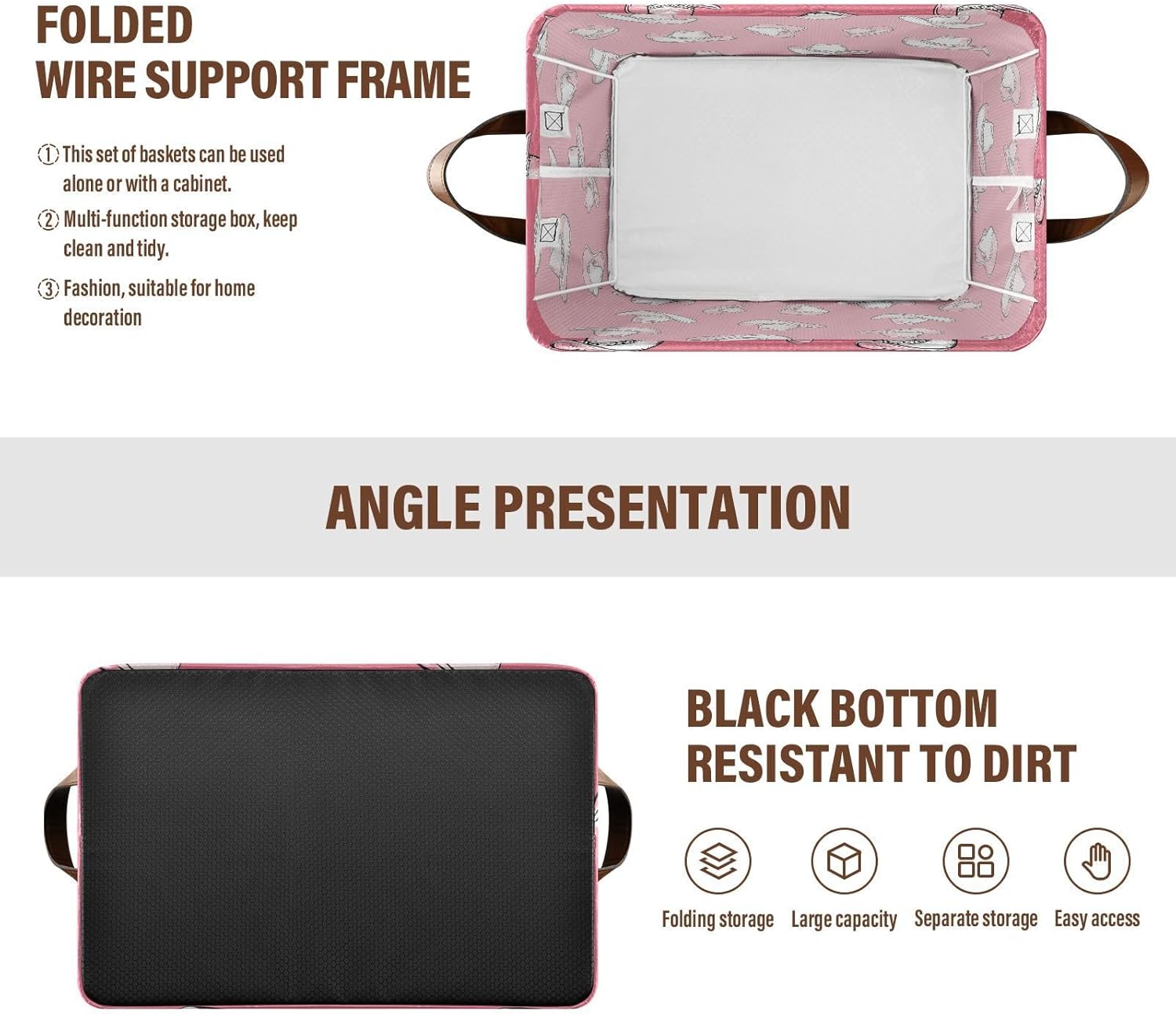 Doodle Pink Western Cowgirl Hat Storage Basket Foldable Cube Storage Bins with Handles&Labels Waterproof Organizer Box Bin Large Rectangle Baskets for Shelves Home Living Room Closet, 2 Pack