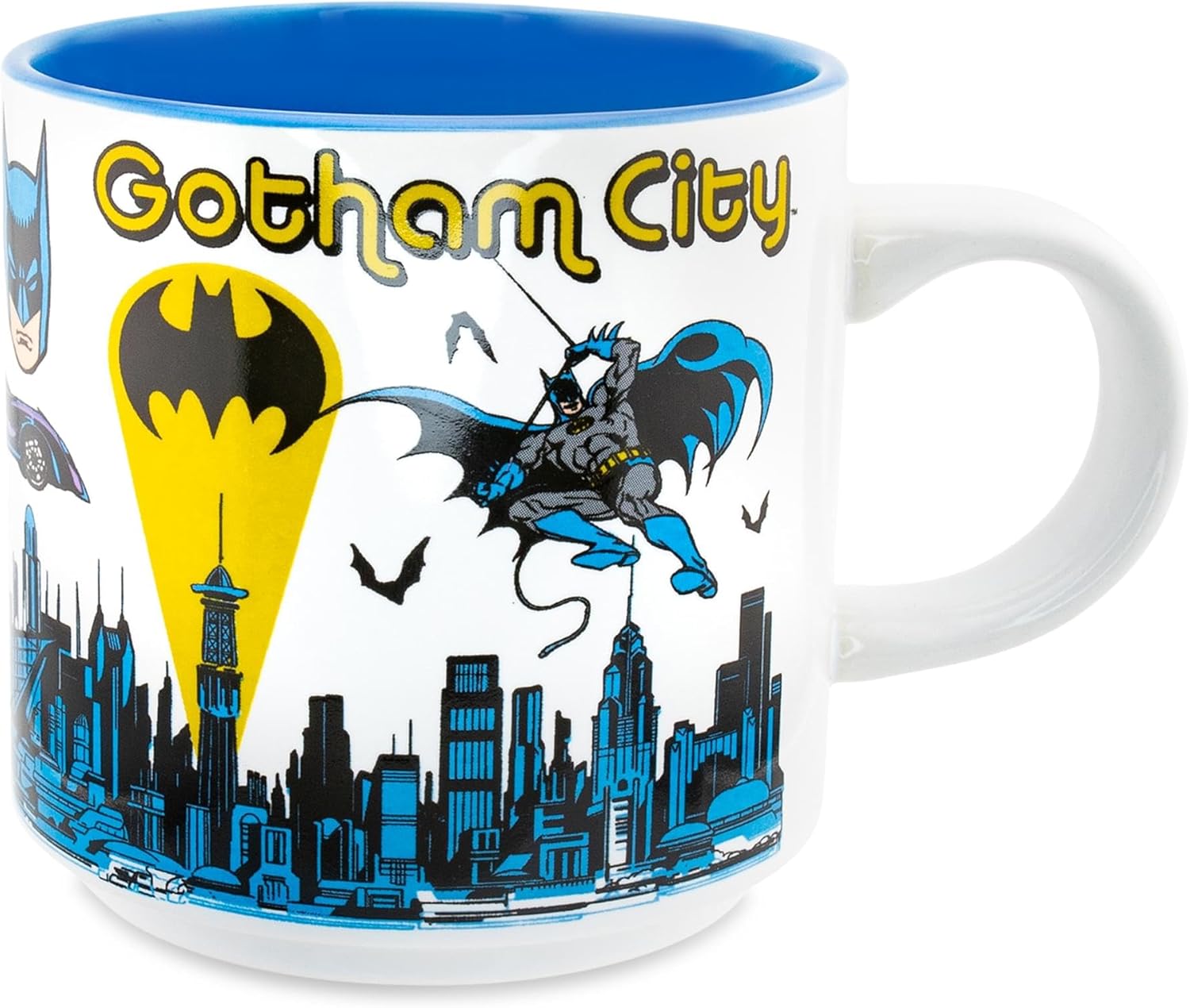 DC Comics Batman Allover Print Single Stackable Ceramic Mug | Coffee Cup For Tea, Espresso, Cocoa | Holds 13 Ounces