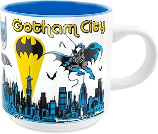 DC Comics Batman Allover Print Single Stackable Ceramic Mug | Coffee Cup For Tea, Espresso, Cocoa | Holds 13 Ounces
