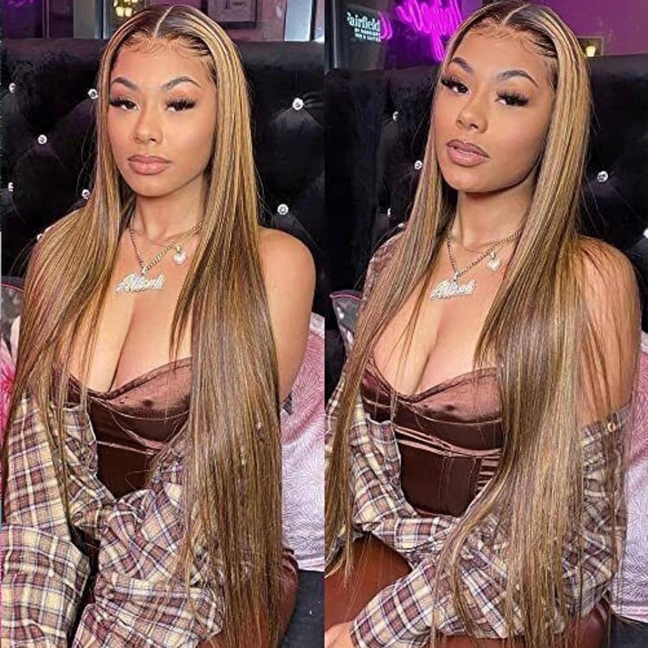 Highlight 13x4 HD Lace Front Wigs Human Hair 4/27 Honey Blonde Straight Transparent Lace Front Wigs Pre Plucked 12A Ombre Wigs Human Hair for Women 180% Density 26 Inch