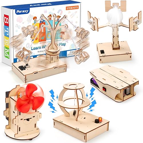 Poraxy Kits STEM para niños de 8 a 10 a 12 años, 5 juegos de rompecabezas 3D de madera, experimentos educativos de ciencia, proyectos de