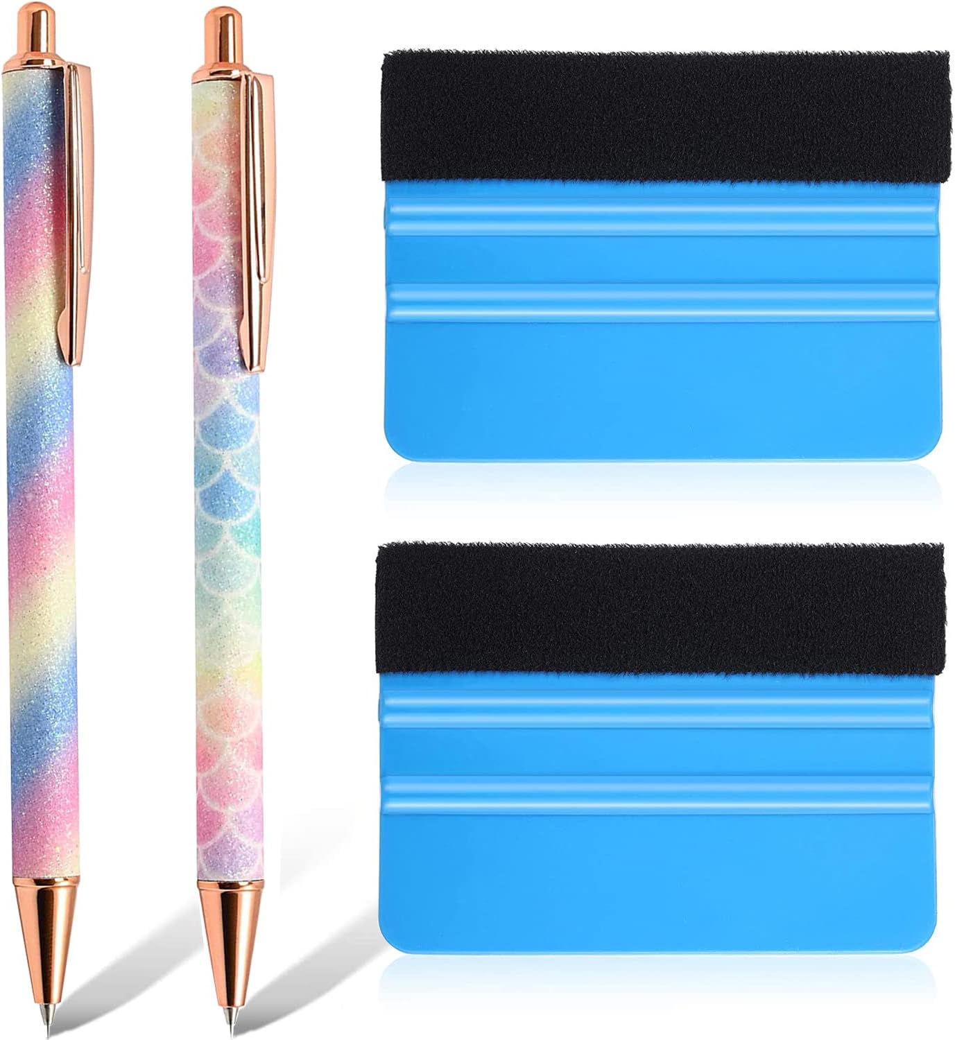 Weeding Tools for Vinyl，2 Pieces Air Release Pen Craft Vinyl Weeding Tools Stainless Steel Point Retractable Air Release Weeding Tools with 2 Felt Squeegees for Craft Weeding Essential Adhesive Vinyl