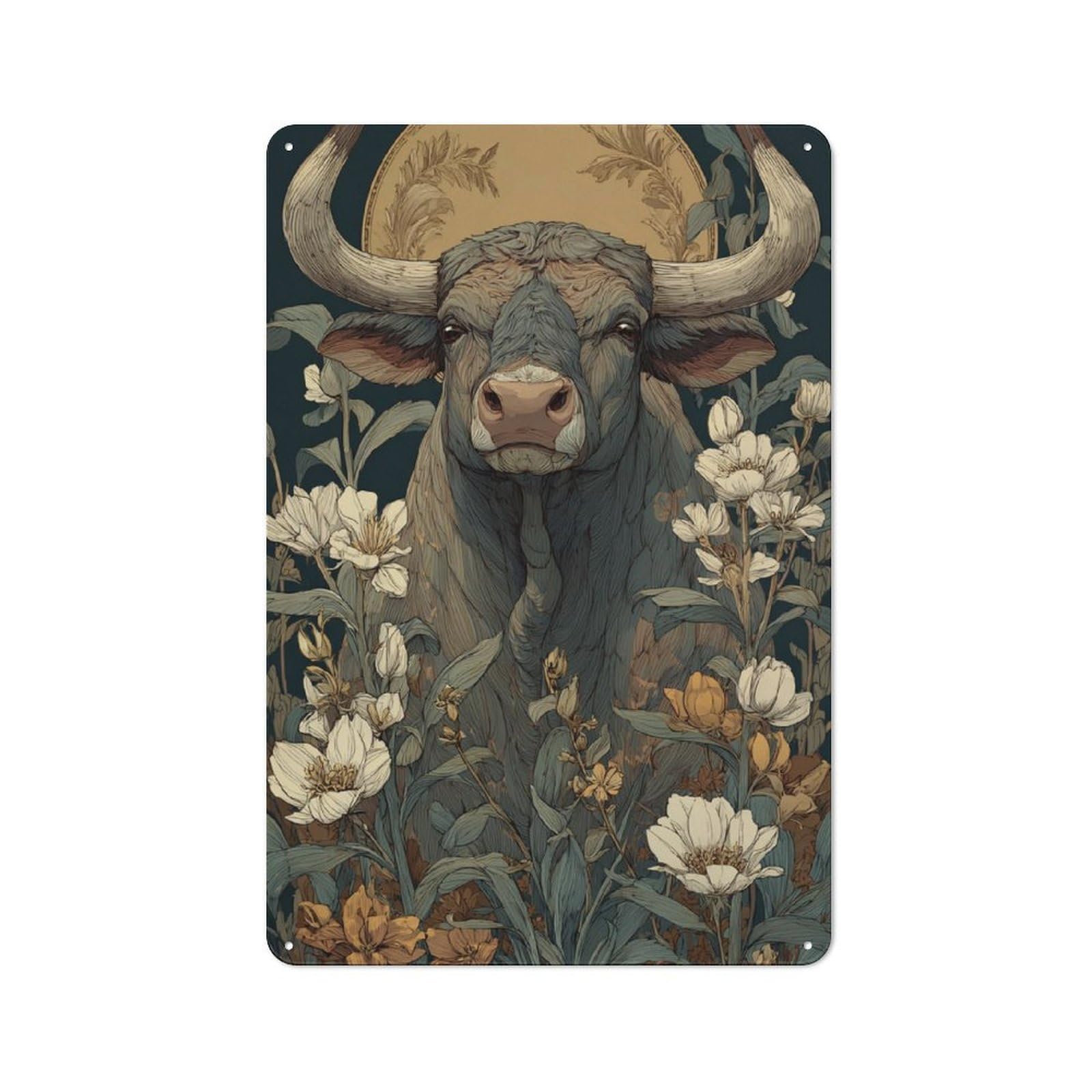 Junmoney Bull In Bloom Retro Tin Wall Plaque 30X20cm For Kitchen Or Home Bar, For Home Interiors, Feature Walls And Decorative Displays