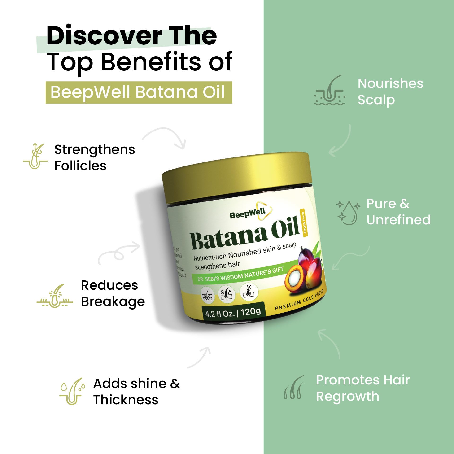 BeepWell Batana Oil for Hair Growth, Dr. Sebi Pure Batana Oil from Honduras- Unrefined Raw Hair Oil Prevents Hair Loss - Image 4