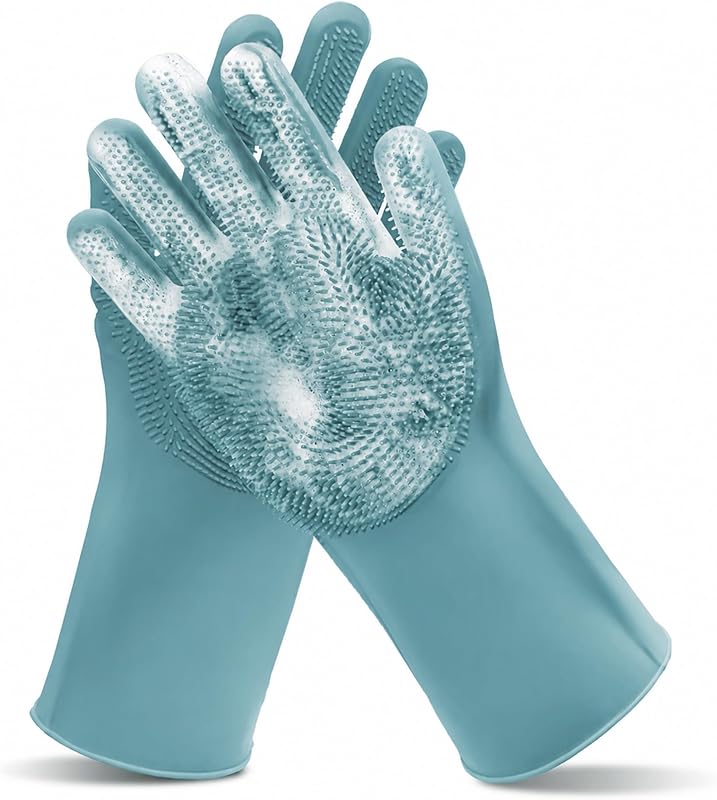 Luva de Escovação para Cães e Gatos em Silicone com Escova Dupla Face Maiiu (Cinza-Azul)