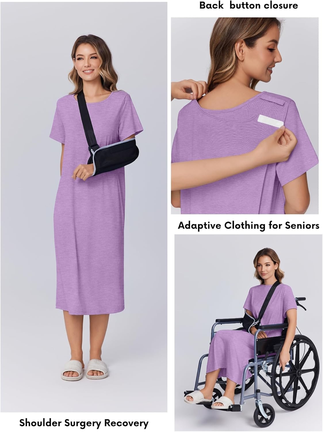 Deyeek Hospital Gowns for Women Labor Delivery Shoulder Surgery Dress Adaptive Clothing Night Robes for Elderly Plus Size - Image 2
