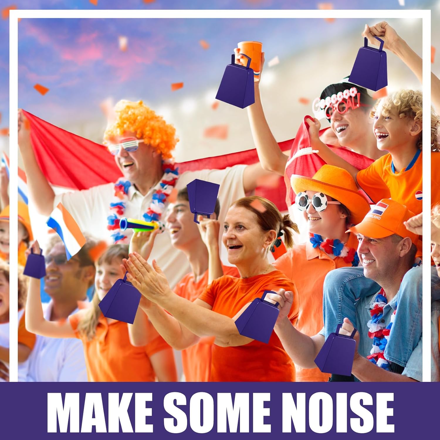 Boao 12 Pack Metal Cowbells with Handle 4 Inch Cow Bells Noise Makers Hand Percussion Cowbells Loud Cheering Bells for Sporting Events Football Games Weddings Celebrations Party(Purple)
