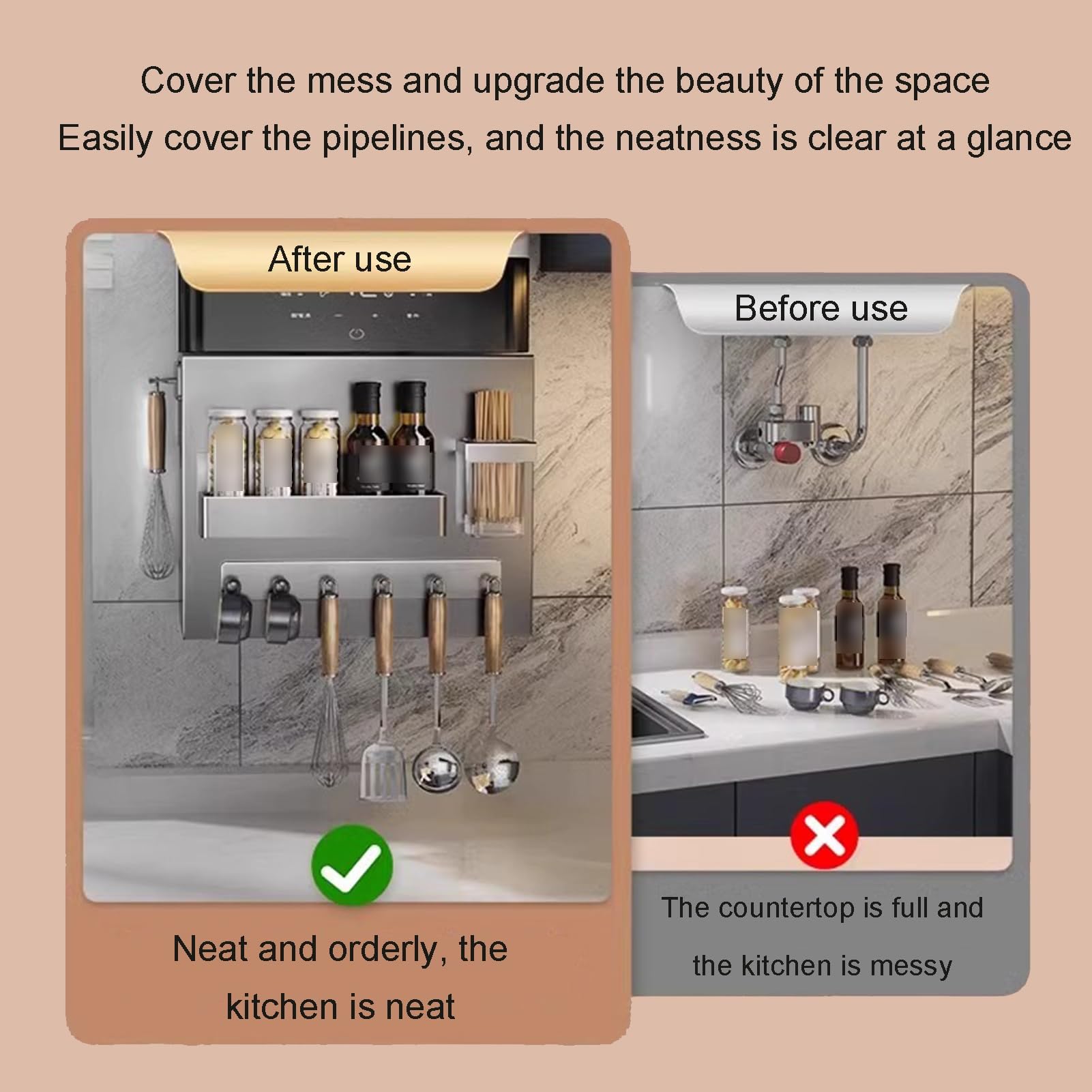 Housse pour chauffe-eau à gaz – Bouclier mural décoratif pour cuisine, garage, salle de bain et bureau – Plaque de blocage de pipeline à monter soi-même, panneau de rangement (38 x 17 x 40 cm)