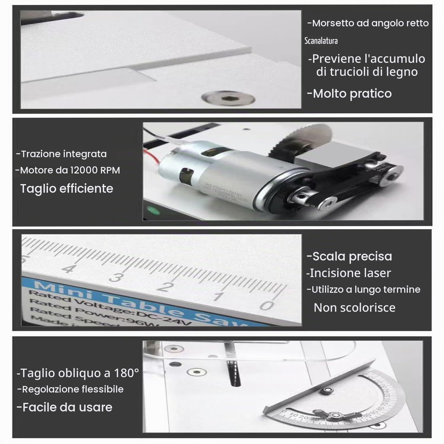 Mini Sega Circolare da Tavolo，Banco Sega Circolare per Legno con Lama Regolabile da 0,1-15mm e Aletta di Sicurezza，Sega Elettrica da Tavolo di Precisione Regolabile con Alimentazione 7 Velocità
