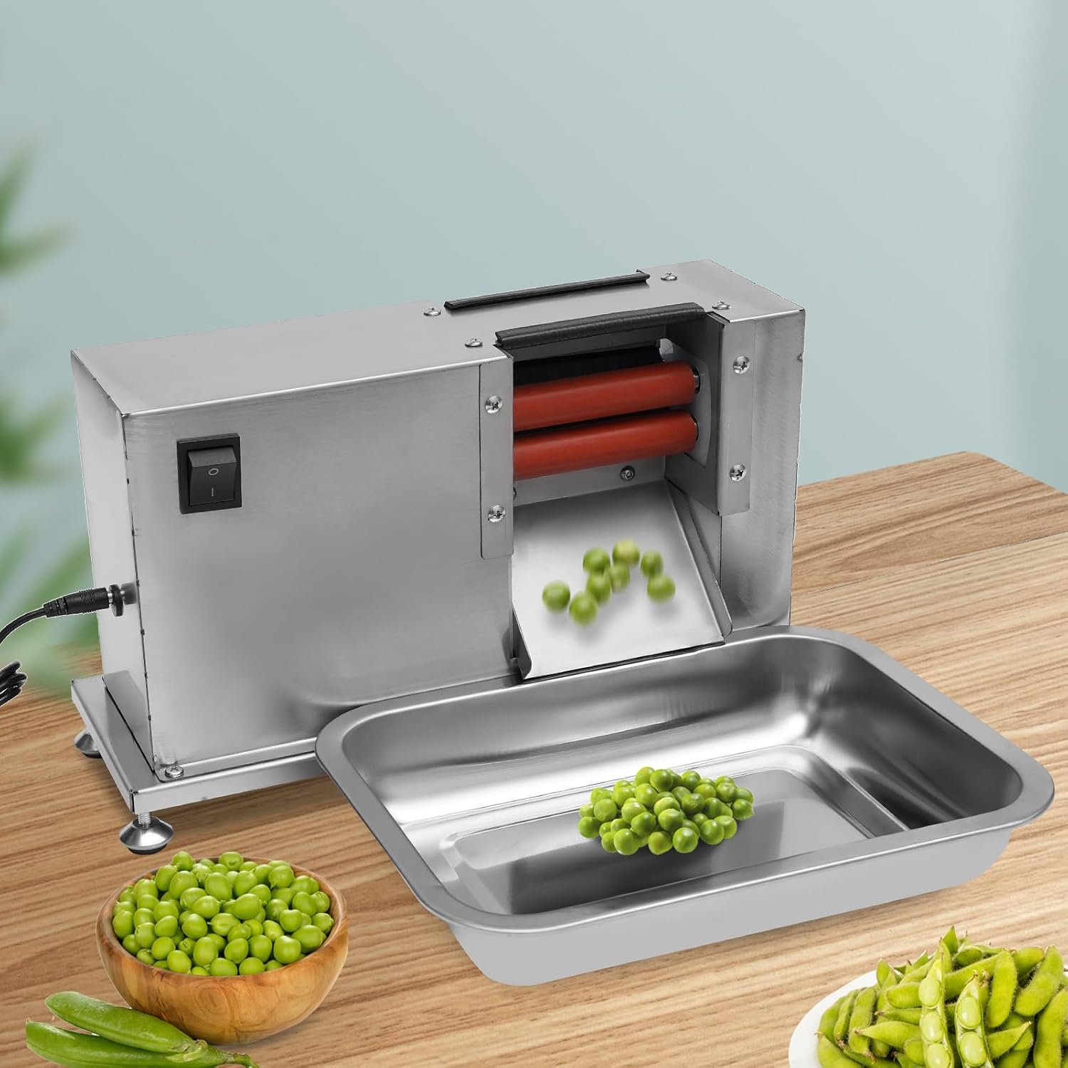 Electric Pea Peeler, Semi-Automatic Bean Sheller, 50r/min Commercial Electric Automatically Adjust Pea Bean Peeling Machine, Stainless Steel