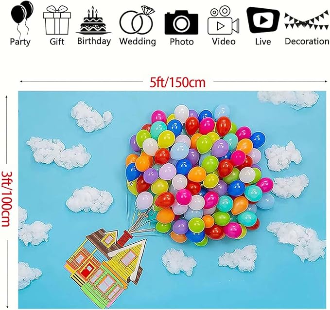 Fondo Fotográfico de Globo y Nubes 5x3 pies Multicolor miniatura 5