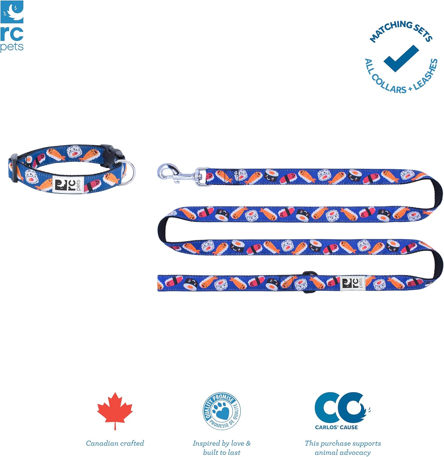 RC Pets Dog Leash | 6ft Leash with Durable Grip, Reflective Label & Accessory Ring | 3/4-Inch Wide, Soft Webbing | Sushi