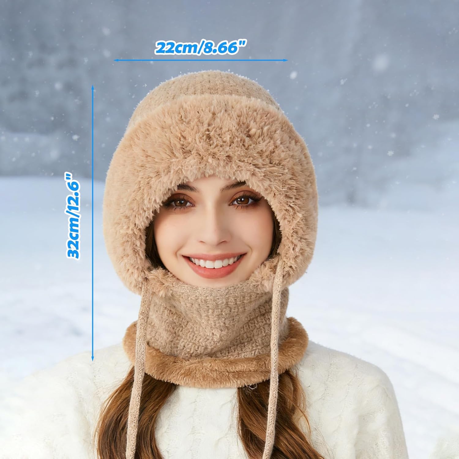 3 in 1 Beanie Hat with Scarf and Mask, 3 in 1 Beanie Hat for Women, Warm Plush-Lined Knit Balaclava Covers - Image 5