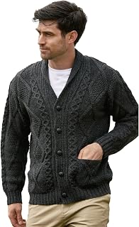 100% Irish Merino Wool Aran Button Men's Sweater by Westend Knitwear
