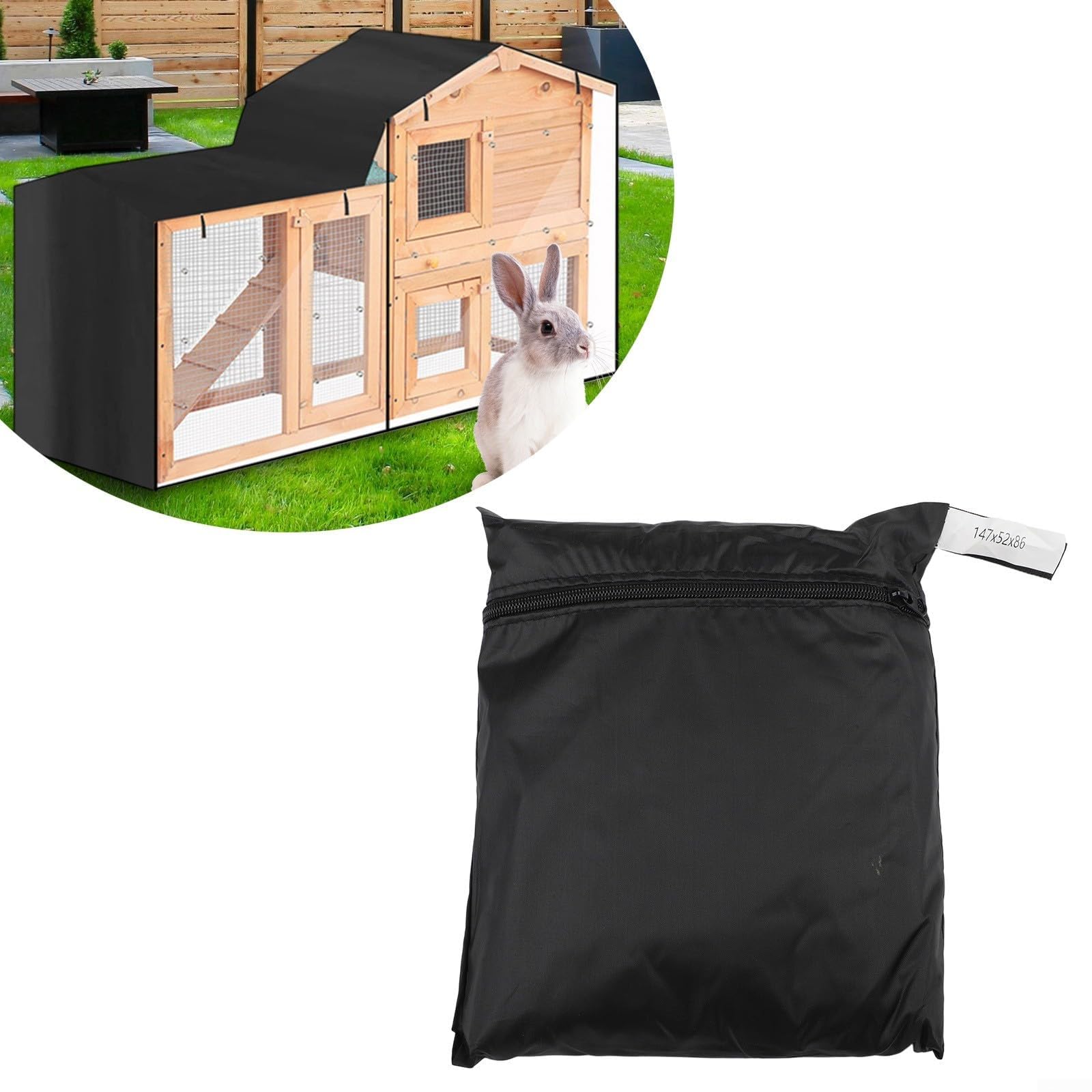 Hochwertige Abdeckung für Kaninchenstall für den Innen- und Außenbereich, bietet dauerhaften Schutz (schwarz, 147 x 52 x 86 cm)
