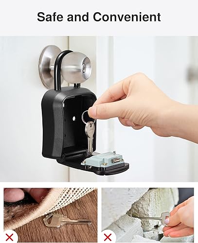 Miniatura 7 de Puroma Caja de cerradura de llave, caja de seguridad portátil de combinación para montar en la pared, caja de almacenamiento de llaves para llaves