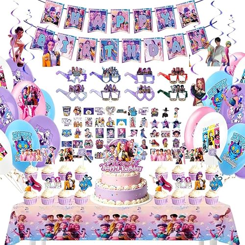 123PCS for Demon Hunters Birthday Party Decorations, Demon Hunters Party Supplies Set for Kpop Theme Party