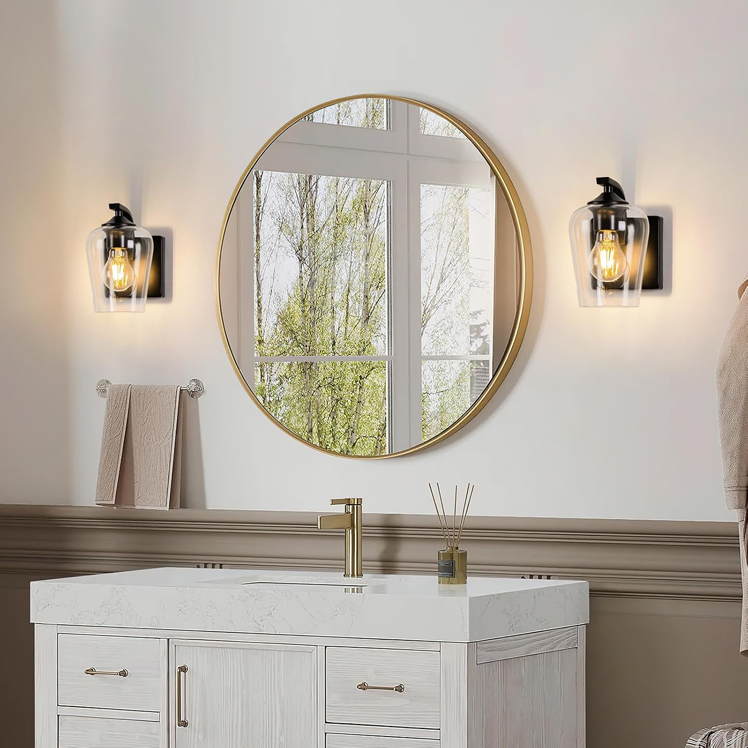 Battery Operated Wall Sconce, Rechargeable Magnetic Wall Lamp with Remote Control, Dimmable LED Bulb & Clear Glass Shade, Wireless Light for Bedroom Bathroom Hallway Farmhouse Decor
