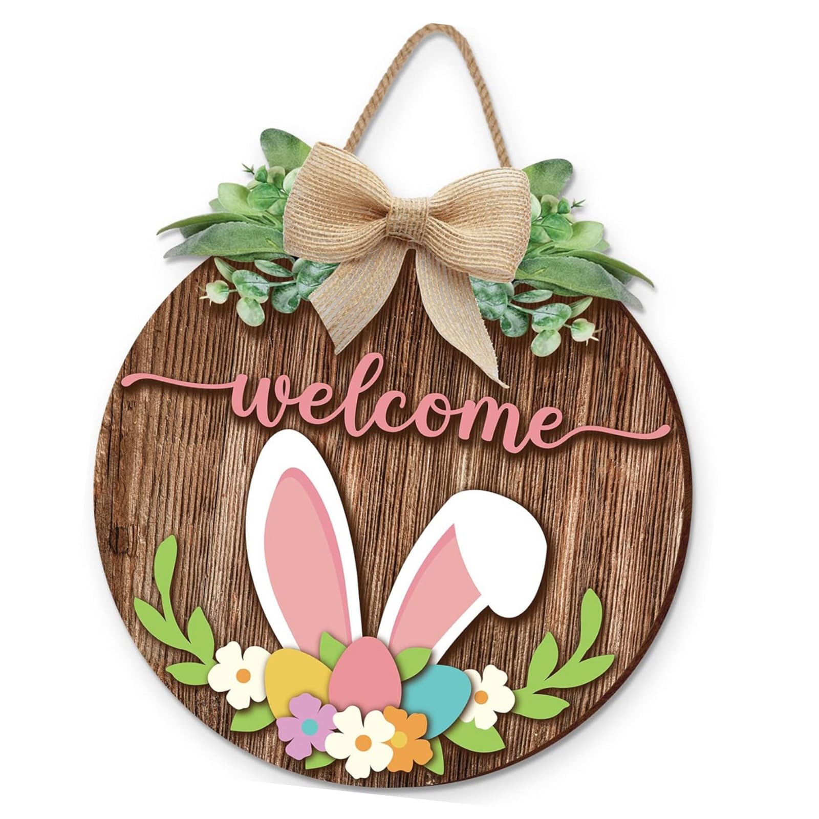 Festival Door Sign Wood Hanging Bunnies Ear Welcome for Front Wall Home Farmhouses Decoration Front