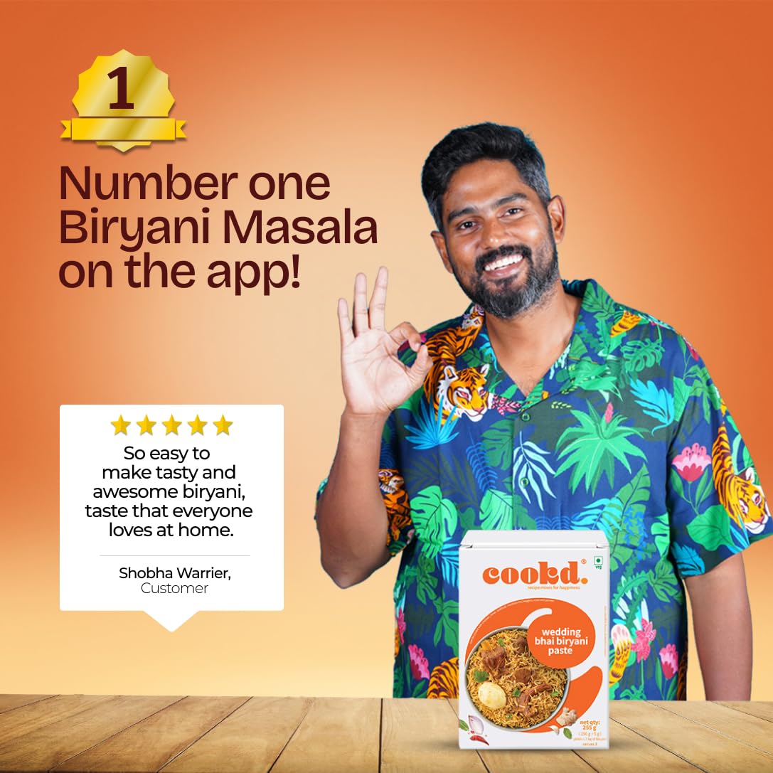Cookd Wedding Bhai Biryani Paste 255g (Serves 3 people) | Cooks in 20 Minutes | Authentic Masala with Zero Added Flavours & Preservatives (Pack of 1) - Image 6 thumbnail