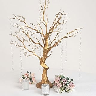 Efavormart 34" Manzanita Centerpiece Tree + 8 Acrylic Bead Chains for Wedding Banquet Birthday Party Event Tabletop Decorations - Metallic Gold