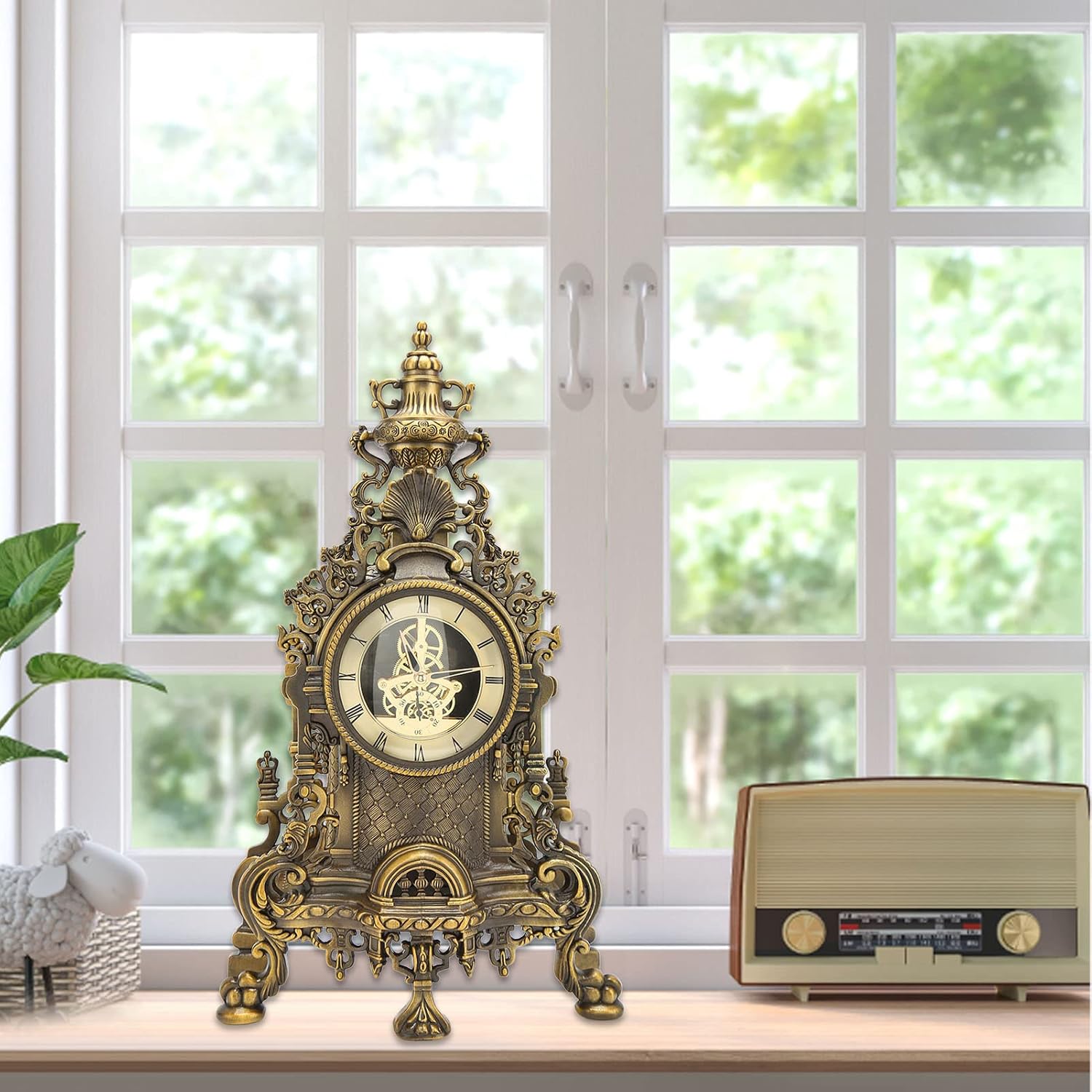 Gavigain Vintage Table Clock - European Vintage Table Clocks,Metal Desk Clock, Elegant Chic Home Decor for Fireplace Mantel, Shelf, Desktop, Countertop