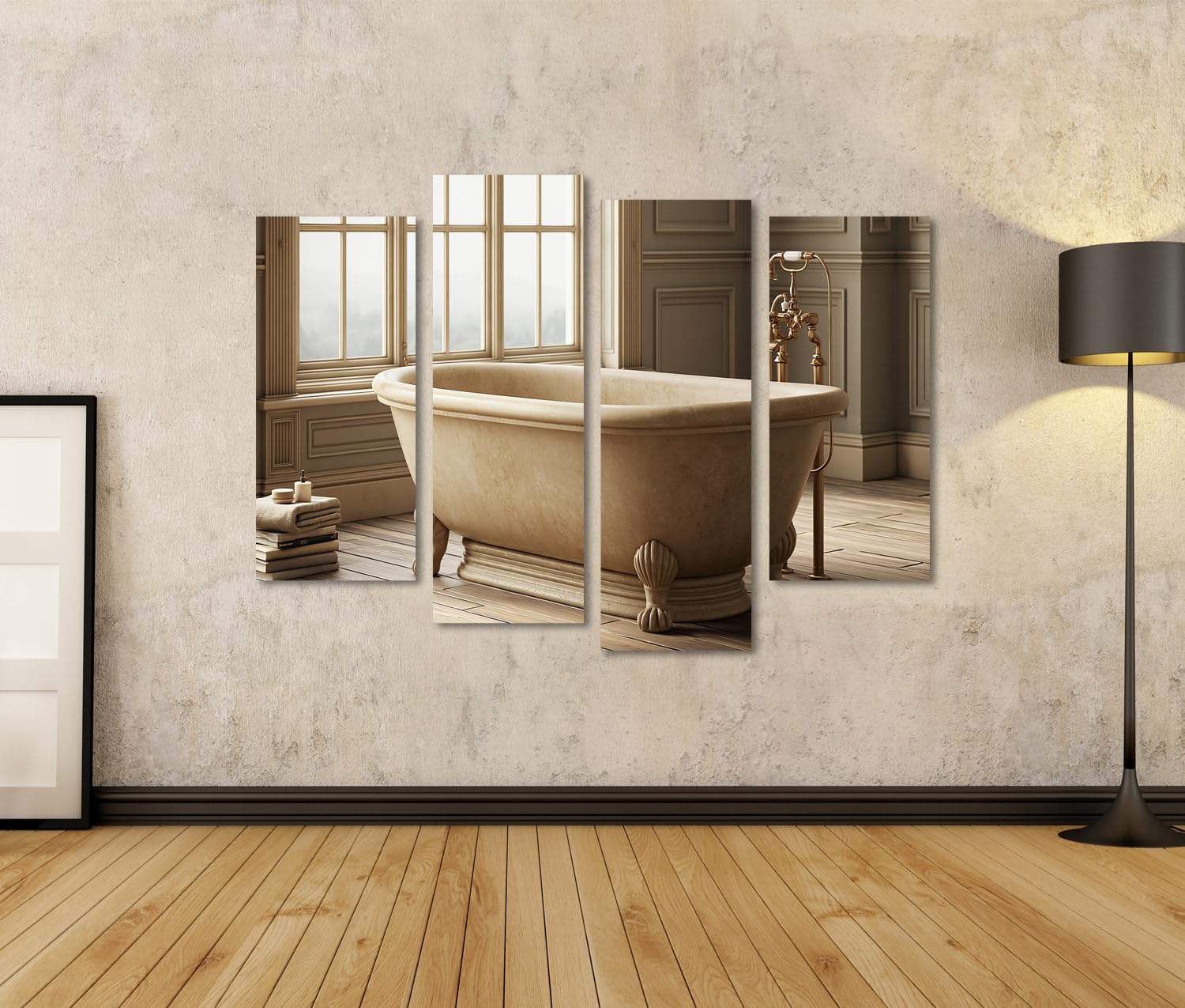 islandburner Cuadro sobre lienzo Elegante Bañera Independiente Mural Baño Lujo para los amantes de la relajación - 4 piezas