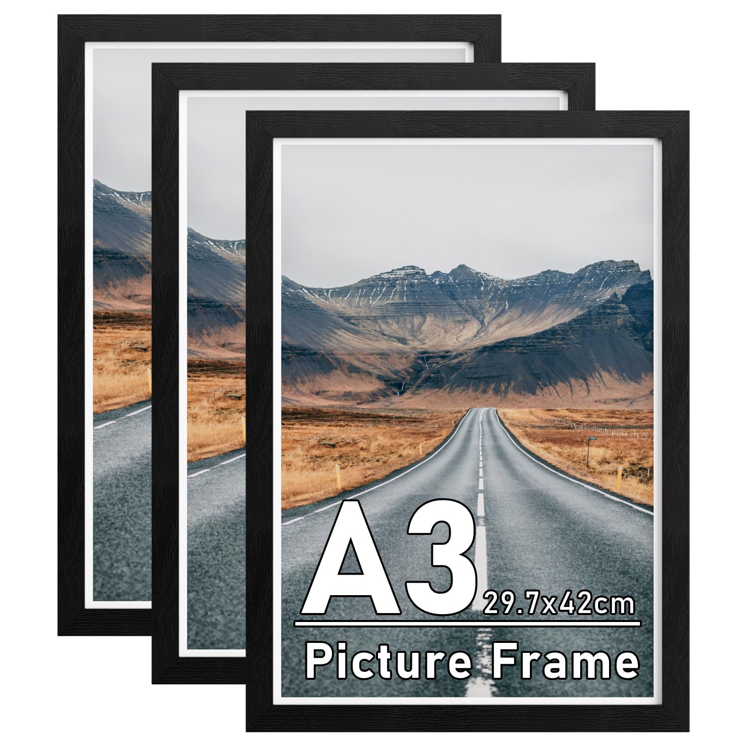 Zueyunstoo A3 Picture Frame with Removable A4 Mount, Pack of 3 Black A3 Poster Frame