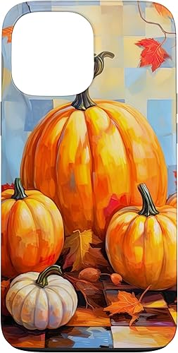 Funda de arte para iPhone 13 Pro Max con diseño de hojas de calabaza y otoño