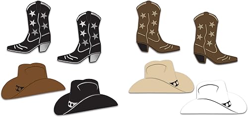Beistle 8 piezas de sombrero de vaquero de papel y silueta de bota con recortes de temática occidental decoración de fiesta de cumpleaños del