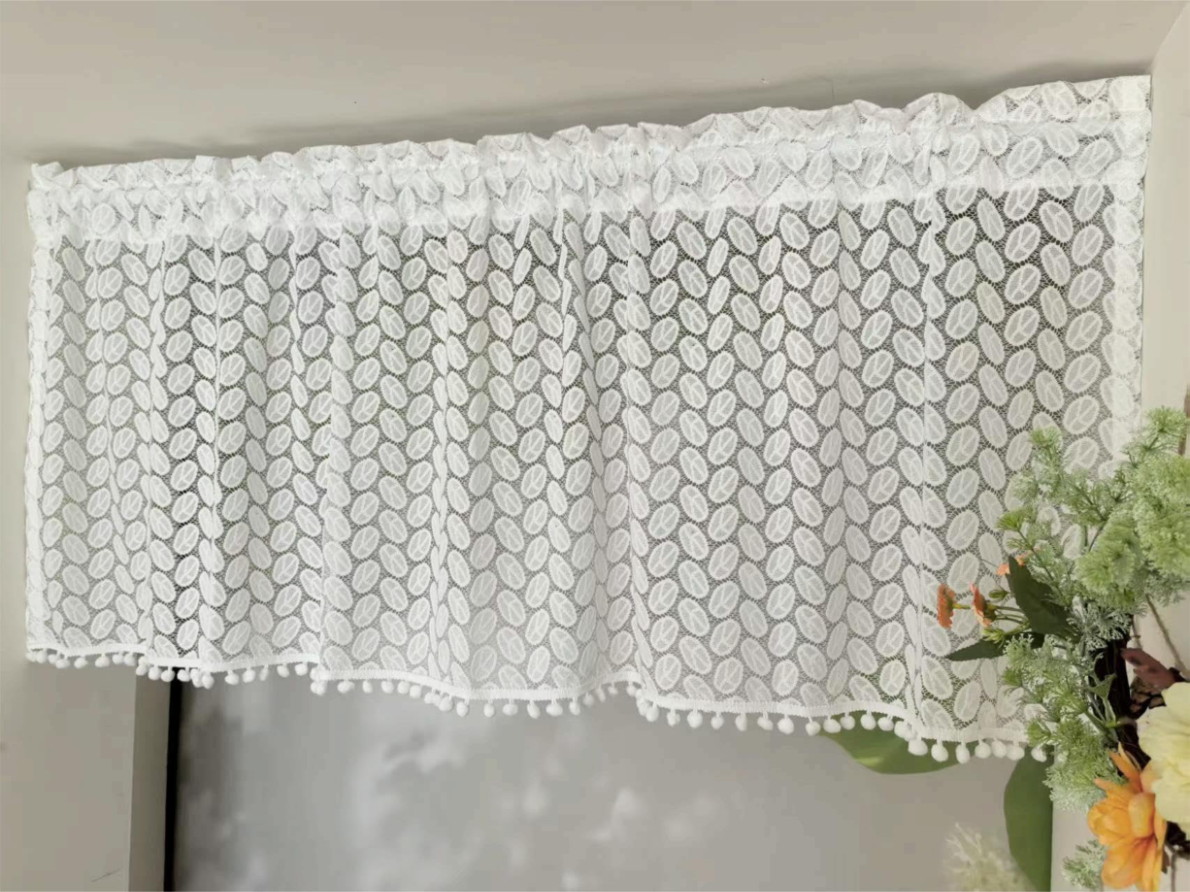 Jacquard Gardine Mit Blumenstickerei - Transparente Voile Gardine 60x120cm